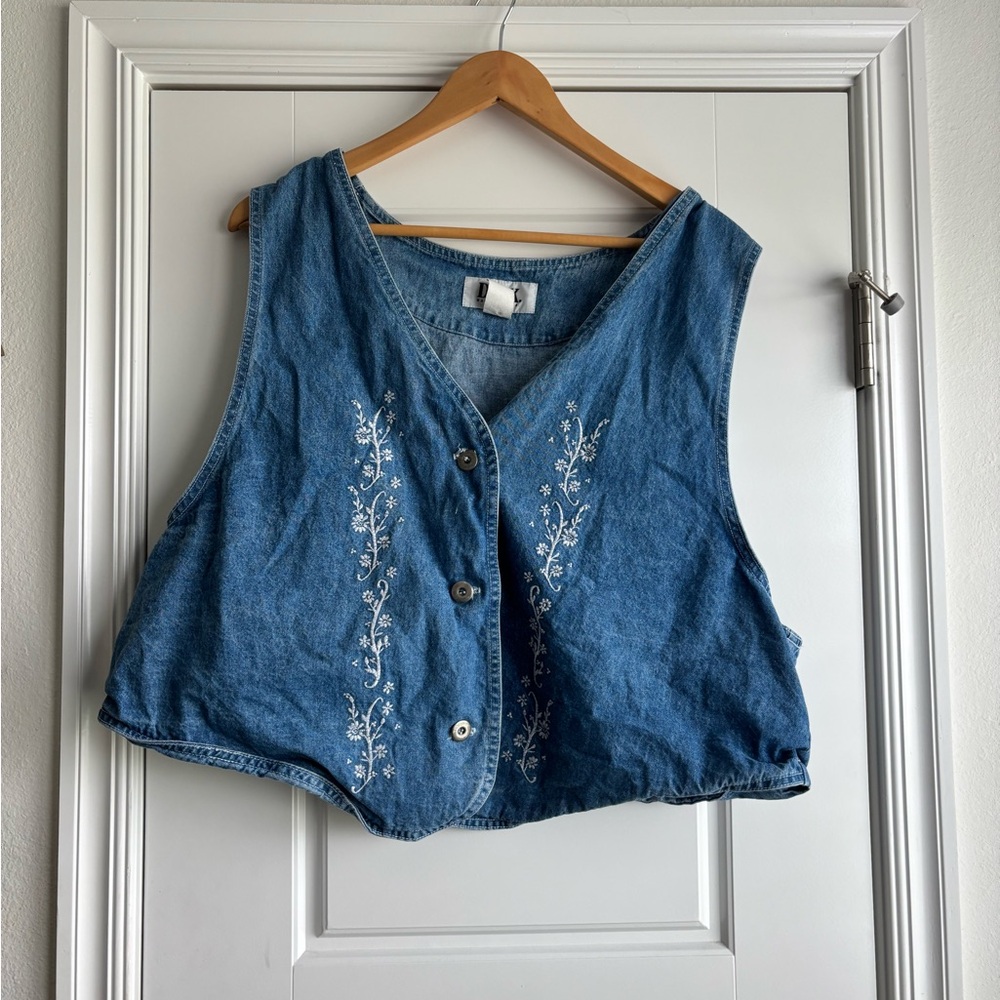 Blue Denim Embroidered Vest